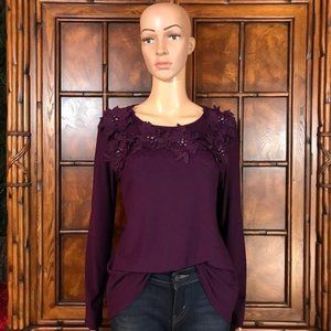 Antthony Original Violet 3D Jewel Beaded Floral Top